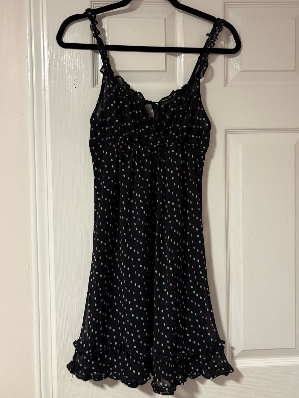 Black Polka Dot Ruffle Nightgown XS